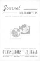 Couverture de Volume 1, numéro 2, décembre 1955, p. 25-56, Journal des traducteurs / Translators' Journal