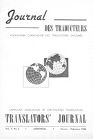 Couverture de Volume 1, numéro 3, février 1956, p. 57-88, Journal des traducteurs / Translators' Journal
