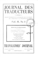Couverture de Traduction et refrancisation, Volume 2, numéro 3, 3e trimestre 1957, p. 75-138, Journal des traducteurs / Translators' Journal