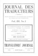 Couverture de La lexicographie au Canada, Volume 3, numéro 3, 3e trimestre 1958, p. 105-147, Journal des traducteurs / Translators' Journal