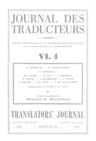 Couverture de Volume 6, numéro 4, 4e trimestre 1961, p. 111-144, Journal des traducteurs / Translators' Journal