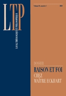Couverture du numéro 'Raison et foi chez Maître Eckhart' de la revue 'Laval théologique et philosophique'