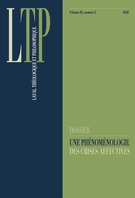 Couverture du numéro 'Une phénoménologie des crises affectives' de la revue 'Laval théologique et philosophique'