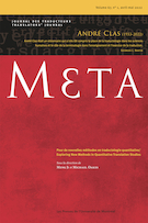 Couverture du numéro 'Pour de nouvelles méthodes en traductologie quantitative' de la revue 'Meta'