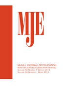 Couverture de Apprendre à vivre ensemble par l’éducation et la formation. Regards africains, français et québécois, Volume 48, numéro 1, winter 2013, p. 7-263, McGill Journal of Education / Revue des sciences de l'éducation de McGill