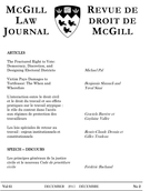 Couverture de Volume 61, numéro 2, december 2015, p. 231-459, McGill Law Journal / Revue de droit de McGill