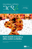 Couverture du numéro 'Santé mentale et travail en milieu scolaire au Québec' de la revue 'Nouveaux cahiers de la recherche en éducation'