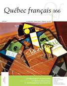 Couverture de Littérature et journalisme, Numéro 166, été 2012, p. 1-95, Québec français
