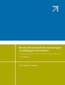 Couverture de Volume 13, numéro 1, 2016, p. 6-94, Revue internationale des technologies en pédagogie universitaire / International Journal of Technologies in Higher Education