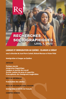 Couverture du numéro 'Langue et immigration au Québec : élargir le débat' de la revue 'Recherches sociographiques'