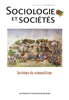 Couverture de Sociologie du cosmopolitisme, Volume 44, numéro 1, printemps 2012, p. 5-309, Sociologie et sociétés