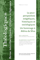 Couverture du numéro 'La peur : perspectives exégétiques, historiques et sociologiques' de la revue 'Théologiques'